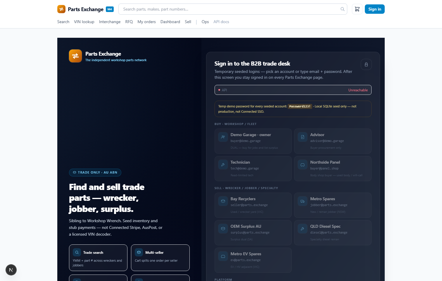 Harvest-to-trade workflow showing part listing from a dismantled vehicle